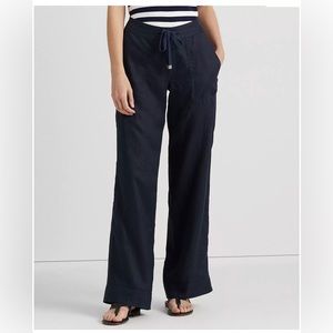 Ralph Lauren wide leg linen pants size 2 navy blue